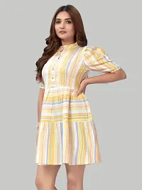 Stylish Yellow Cotton Blend Striped Fit And Flare Dress For Women-thumb1