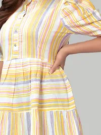 Stylish Yellow Cotton Blend Striped Fit And Flare Dress For Women-thumb3