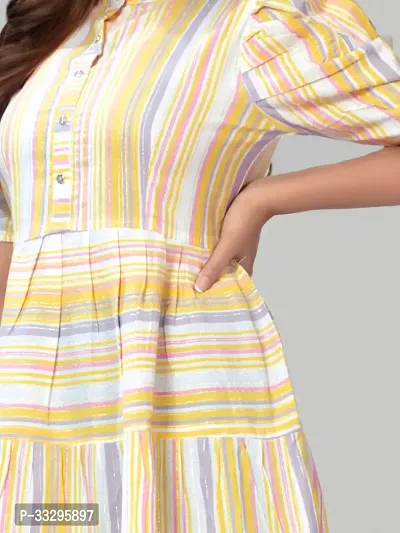 Stylish Yellow Cotton Blend Striped Fit And Flare Dress For Women-thumb4