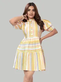 Stylish Yellow Cotton Blend Striped Fit And Flare Dress For Women-thumb4