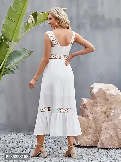 Beautiful White Crepe Solid Maxi Dress For Women-thumb2