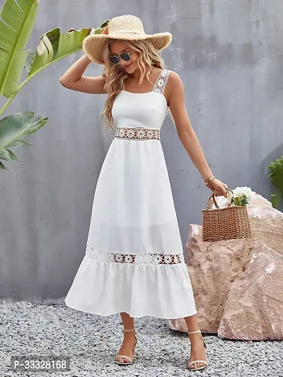 Beautiful White Crepe Solid Maxi Dress For Women-thumb5