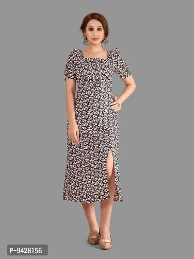 Black Crepe A Line Dresses For Women-thumb0