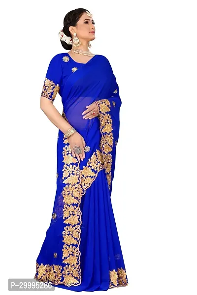 Stylish Blue Georgette Saree With Blouse Piece For Women-thumb2