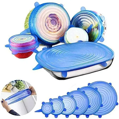 Giffy? Set of 6 Reusable Safety Silicone Stretch Dishwasher Microwave and Freezer Safe Lids Flexible Covers for Rectangle Round Square - Bowls Dishes Plates Cans Jars Glassware and Mugs - Multi Color