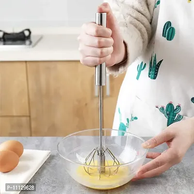 Giffy? Durable Semi-Automatic Hand Pressure Rotating Stainless Steel Whisk Manual Egg Beater, Frother, Stirrer, Blending, Whisking, Beating, Stirring Lassi/Butter Milk Maker/Mixer, 12 Inch-thumb0