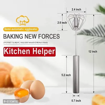 Giffy? Egg Beater Whisk Stainless Steel Semi-Automatic Spin, Kitchen Utensil Stirrer for Eggs, Milk, Cream, Bread and Cake, 12 Inch-thumb2