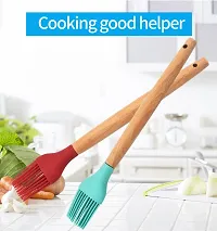 Giffy? Silicone Brush with Wood Handle 28 cm for Kitchen Cooking Oiling, Face, Clove Pastry Cake Mixer, Decorating, Backing, Glazing, Brush for Grilling, Random Color-thumb4