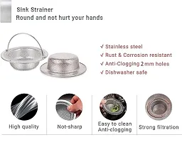 Giffy Double Edging, Heavy Duty Stainless Steel Sink Strainer with Handle, Drain Baket Food Waste Hair Catcher Filter Stopper Trap Kitchen Basin Jali, Rustproof, 2mm Perforated Holes, 11 cm, 1 Pcs-thumb1