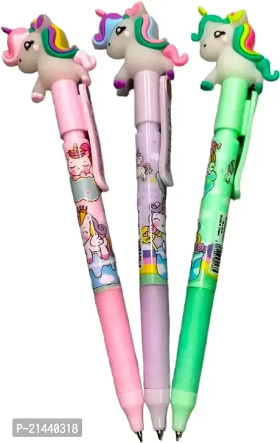 SARASI Beautiful Unicorn Pen for Kids, Ball Pen for boys and girls, Blue Ball Pen for Kids (Pack of 3, Multicolor)