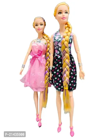 SARASI 2 Beautiful Doll Set for Kids, Fancy Doll with Long Hair Foldable Arms  Legs (30cm-Pack of 2)-thumb0
