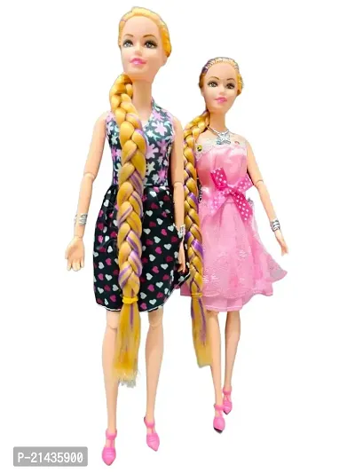 SARASI 2 Beautiful Doll Set for Kids, Fancy Doll with Long Hair Foldable Arms  Legs (30cm-Pack of 2)-thumb2