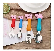 SARASI Pig Family Cartoon Character Theme Spoon Set Stainless Steel, Plastic Cutlery Set (Pack of 4)-thumb4