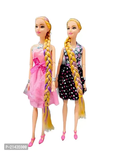 SARASI 2 Beautiful Doll Set for Kids, Fancy Doll with Long Hair Foldable Arms  Legs (30cm-Pack of 2)-thumb3