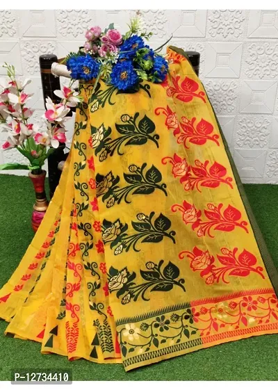 Parvani Woven Jamdani Cotton Silk Saree  (Yellow)-thumb0