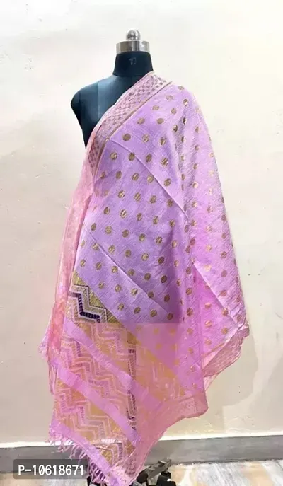 Reliable Pink Viscose Silk Zari Work Dupatta For Women