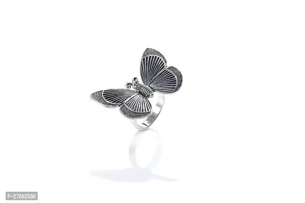 Silver Butterfly Adjustable Finger Ring for Girls and Women-thumb0
