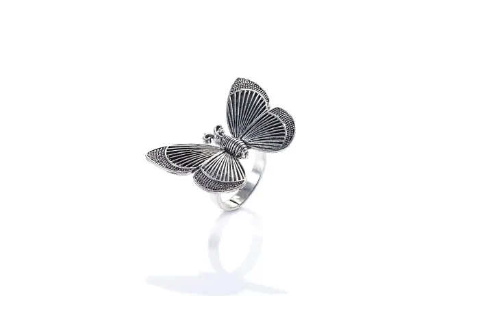 Silver Butterfly Adjustable Finger Ring for Girls and Women