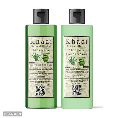 Khadi Natural Herbal Aloevera Shampoo And Conditioner Combo Pack(2 X 200Ml)-400Ml-thumb0
