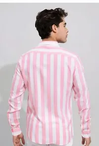 Reliable Pink Cotton Blend Striped Long Sleeves Casual Shirt For Men-thumb1