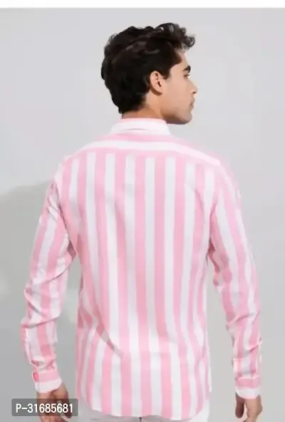 Reliable Pink Cotton Blend Striped Long Sleeves Casual Shirt For Men-thumb2