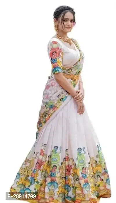 Floral Print Printed Self Design Digital Print MultiColor Semi Stitched Lehenga Choli Whitedesigner lehenga choli Lehanga Choli Set-thumb4