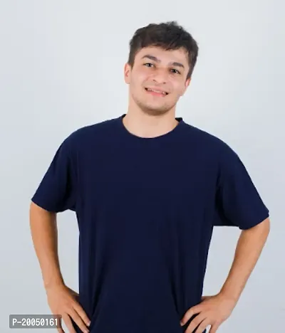 Stylish Navy Blue Cotton T-Shirt For Men-thumb0