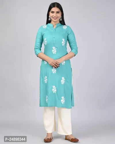 MAUKA Women New Turqouise Straight Kurta with Palazzo Set-thumb0