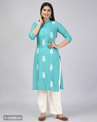 MAUKA Women New Turqouise Straight Kurta with Palazzo Set-thumb3