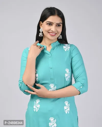 MAUKA Women New Turqouise Straight Kurta with Palazzo Set-thumb5