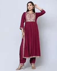 MAUKA - Maroon Nayra Rayon Women's Stitched Salwar Suit ( Pack of 1 )-thumb1