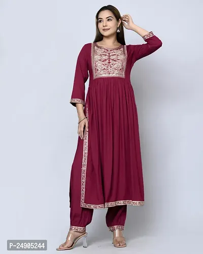 MAUKA - Maroon Nayra Rayon Women's Stitched Salwar Suit ( Pack of 1 )-thumb2