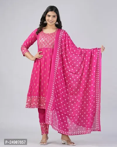 MAUKA Rayon Printed Kurti With Pants Women's Stitched Salwar Suit - Pink ( Pack of 1 )-thumb0