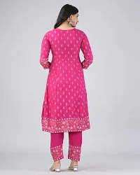 MAUKA Rayon Printed Kurti With Pants Women's Stitched Salwar Suit - Pink ( Pack of 1 )-thumb1