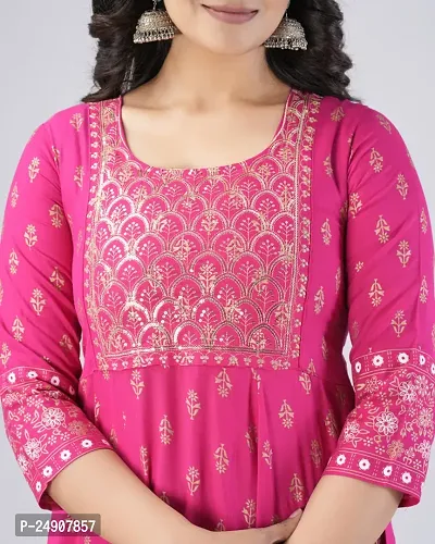 MAUKA Rayon Printed Kurti With Pants Women's Stitched Salwar Suit - Pink ( Pack of 1 )-thumb5