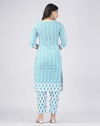 MAUKA Cotton Printed Kurti With Pants Women's Stitched Salwar Suit - Blue ( Pack of 1 )-thumb1