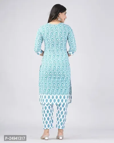 MAUKA Cotton Printed Kurti With Pants Women's Stitched Salwar Suit - Blue ( Pack of 1 )-thumb2
