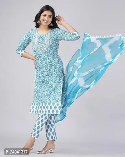 MAUKA Cotton Printed Kurti With Pants Women's Stitched Salwar Suit - Blue ( Pack of 1 )-thumb3