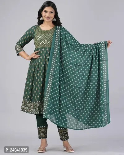 MAUKA Rayon Printed Kurti With Pants Women's Stitched Salwar Suit - Green ( Pack of 1 )