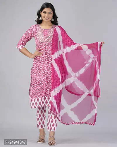 MAUKA Cotton Printed Kurti With Pants Women's Stitched Salwar Suit - Pink ( Pack of 1 )-thumb0