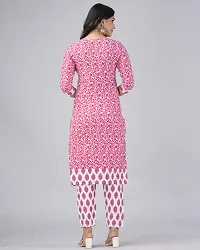 MAUKA Cotton Printed Kurti With Pants Women's Stitched Salwar Suit - Pink ( Pack of 1 )-thumb1