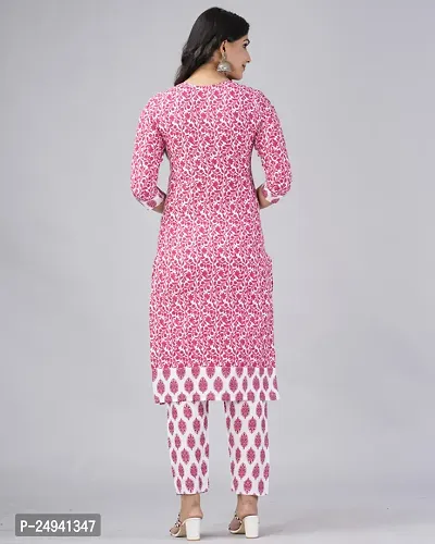 MAUKA Cotton Printed Kurti With Pants Women's Stitched Salwar Suit - Pink ( Pack of 1 )-thumb2