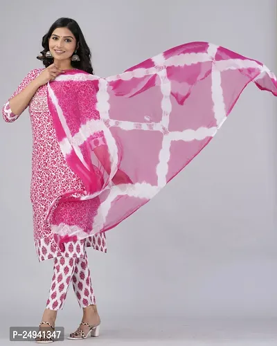 MAUKA Cotton Printed Kurti With Pants Women's Stitched Salwar Suit - Pink ( Pack of 1 )-thumb3