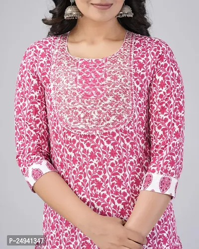 MAUKA Cotton Printed Kurti With Pants Women's Stitched Salwar Suit - Pink ( Pack of 1 )-thumb5