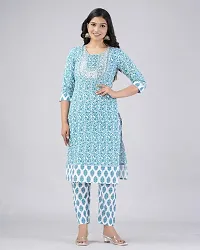 MAUKA Cotton Printed Kurti With Pants Women's Stitched Salwar Suit - Blue ( Pack of 1 )-thumb3