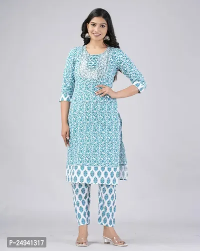 MAUKA Cotton Printed Kurti With Pants Women's Stitched Salwar Suit - Blue ( Pack of 1 )-thumb4