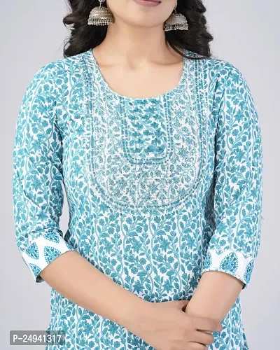 MAUKA Cotton Printed Kurti With Pants Women's Stitched Salwar Suit - Blue ( Pack of 1 )-thumb5