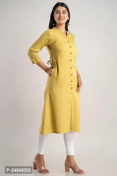 MAUKA - yellow Rayon Women's Straight Kurti ( Pack of 1 )-thumb3