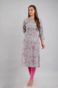 MAUKA - Grey Rayon Women's Straight Kurti ( Pack of 1 )-thumb4