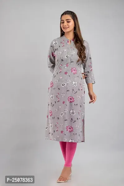 MAUKA - Grey Rayon Women's Straight Kurti ( Pack of 1 )-thumb5